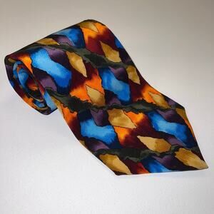 Jerry Garcia Blue Mountain Collection 100%  Silk Tie Watercolor Blue Orange Gold